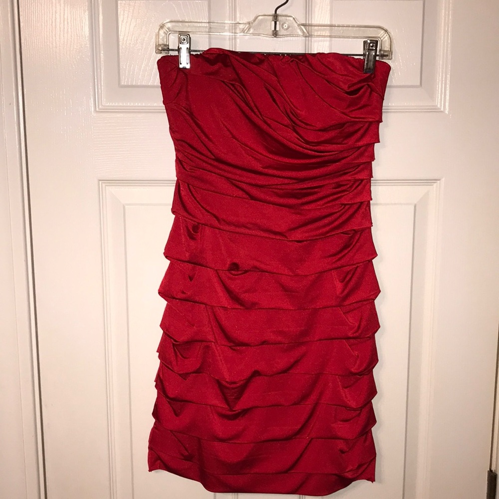 Red ruched dress